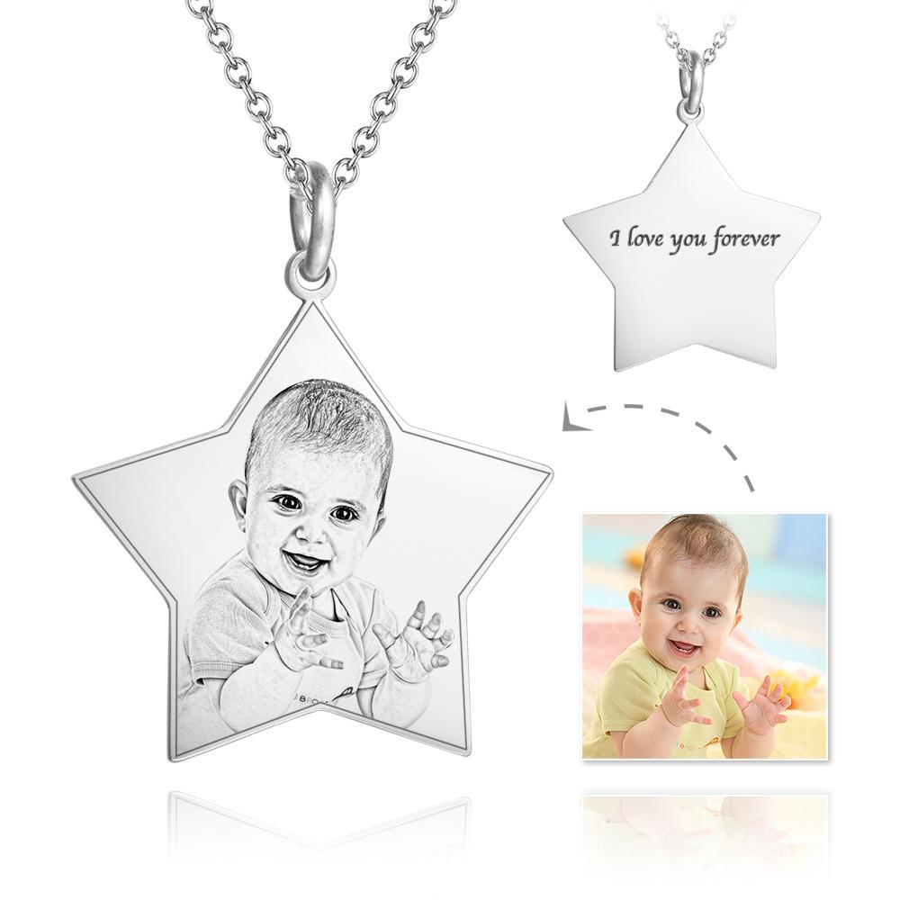 Personalized Oval Engraved Photo Necklace Silver