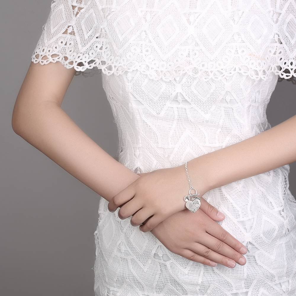 Women's Photo Engraved Tag Bracelet With Engraving Silver