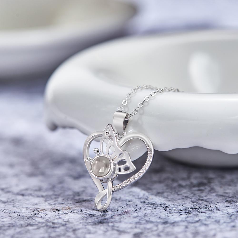 Custom Photo Projection Necklace Butterfly Heart Projection Necklace Creative Gift - NameNecklace