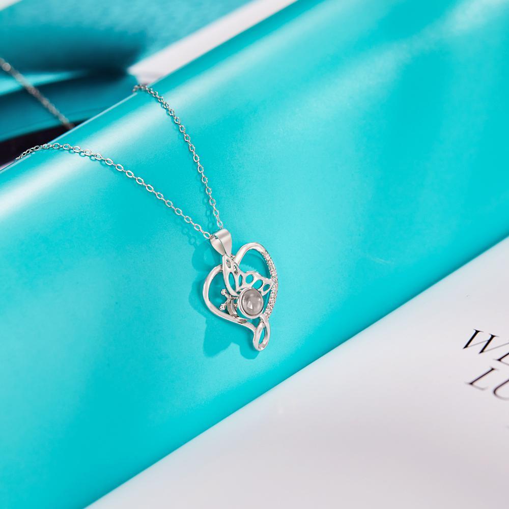 Custom Photo Projection Necklace Butterfly Heart Projection Necklace Creative Gift - NameNecklace