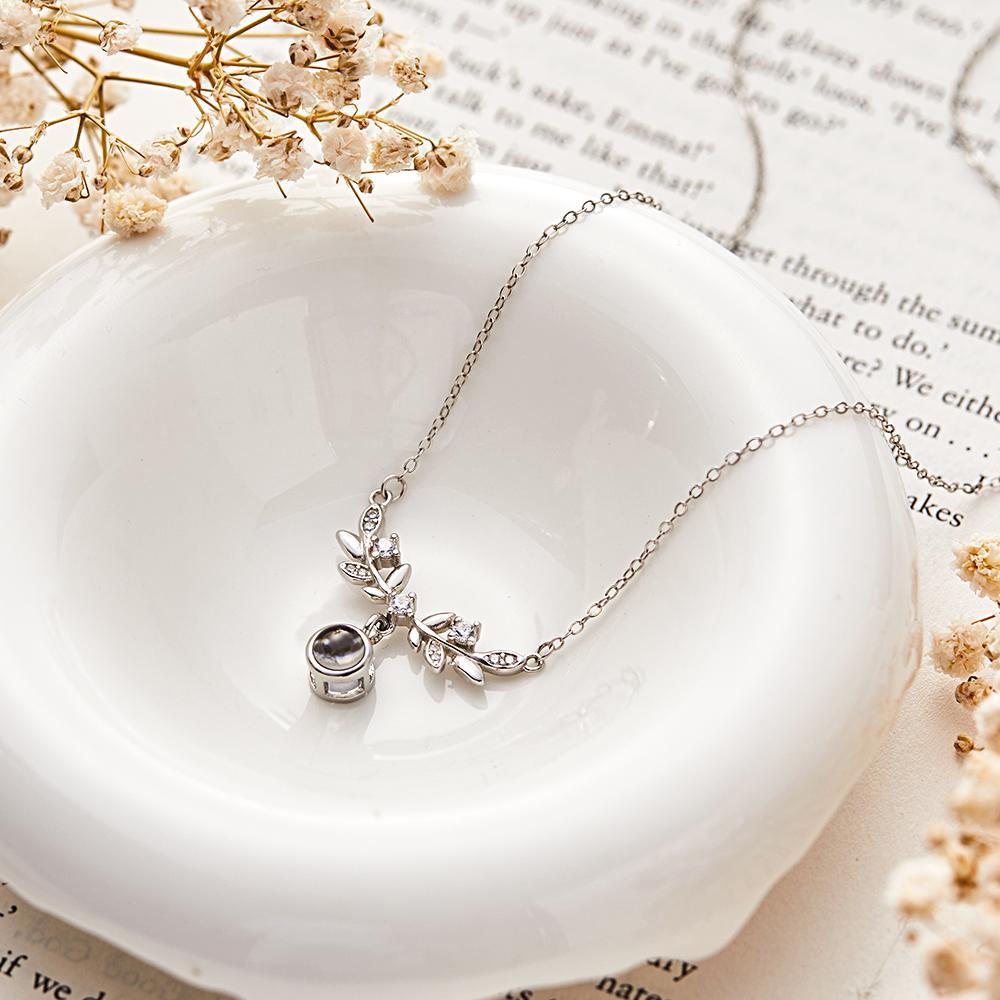 Laurel Leaf Projection Necklace Personalized Picture Inside Pendant Sterling Silver Keepsake Jewelry - NameNecklace
