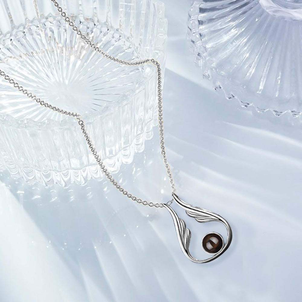 Custom Projection Necklace Water Drop Wings Shaped Pendant Necklace Gift for Her - NameNecklace