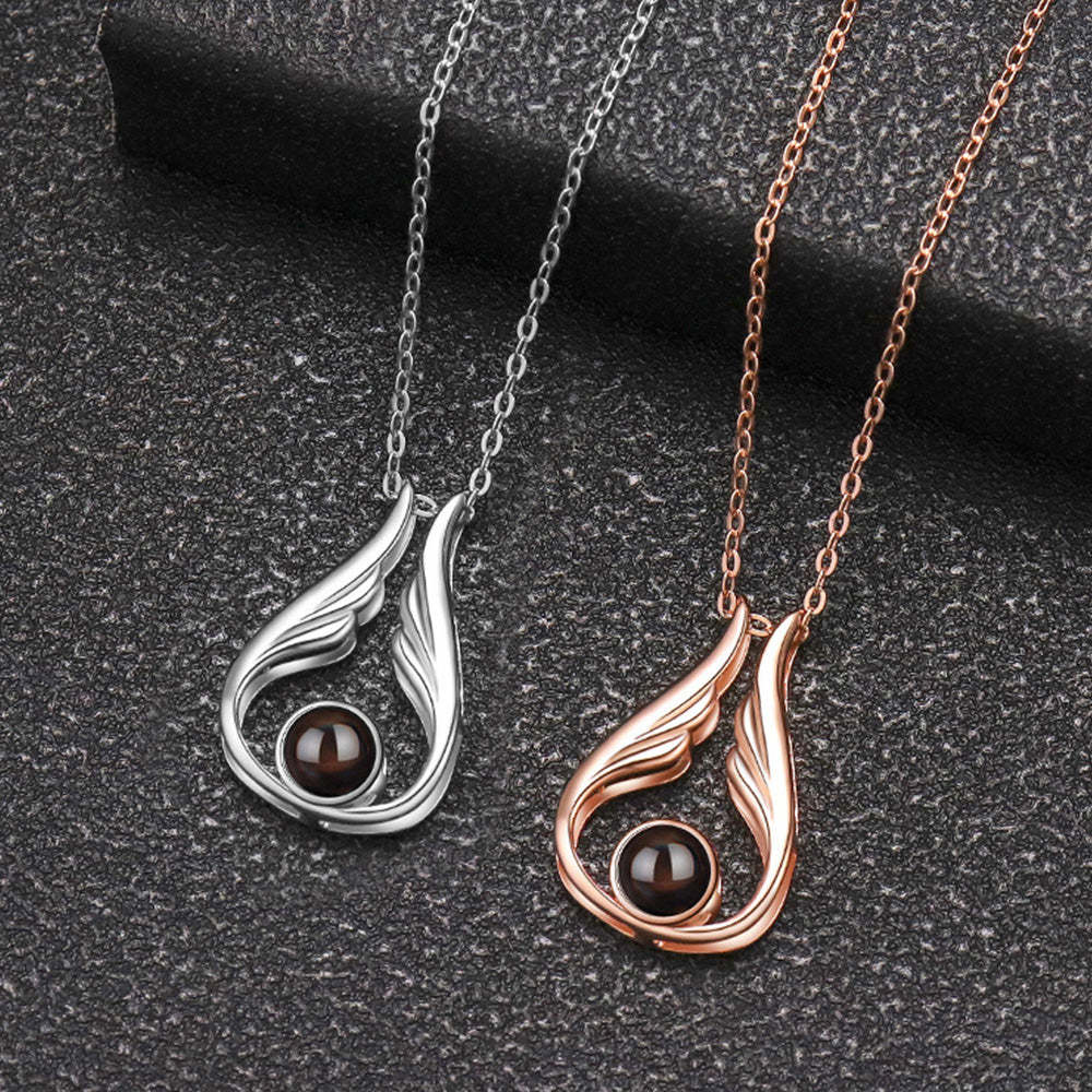 Custom Projection Necklace Water Drop Wings Shaped Pendant Necklace Gift for Her - NameNecklace