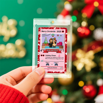 Custom Merry Christmas Card Present for Family Turn Your Photo into a Unique Collectible Pixel Man Style Card Xmas Gift - namenecklace