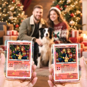 Custom Merry Christmas Trading Card Present for Lover Turn Your Photo into a Unique Collectible Pixel Man Style Card Xmas Gift Idea - namenecklace