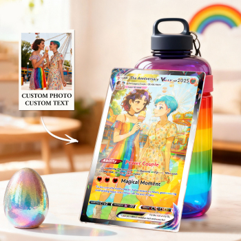 LGBT Couple Custom Trading Card Cartoon Art Style Collectible Personalized Christmas Gift for Him or Her - namenecklace