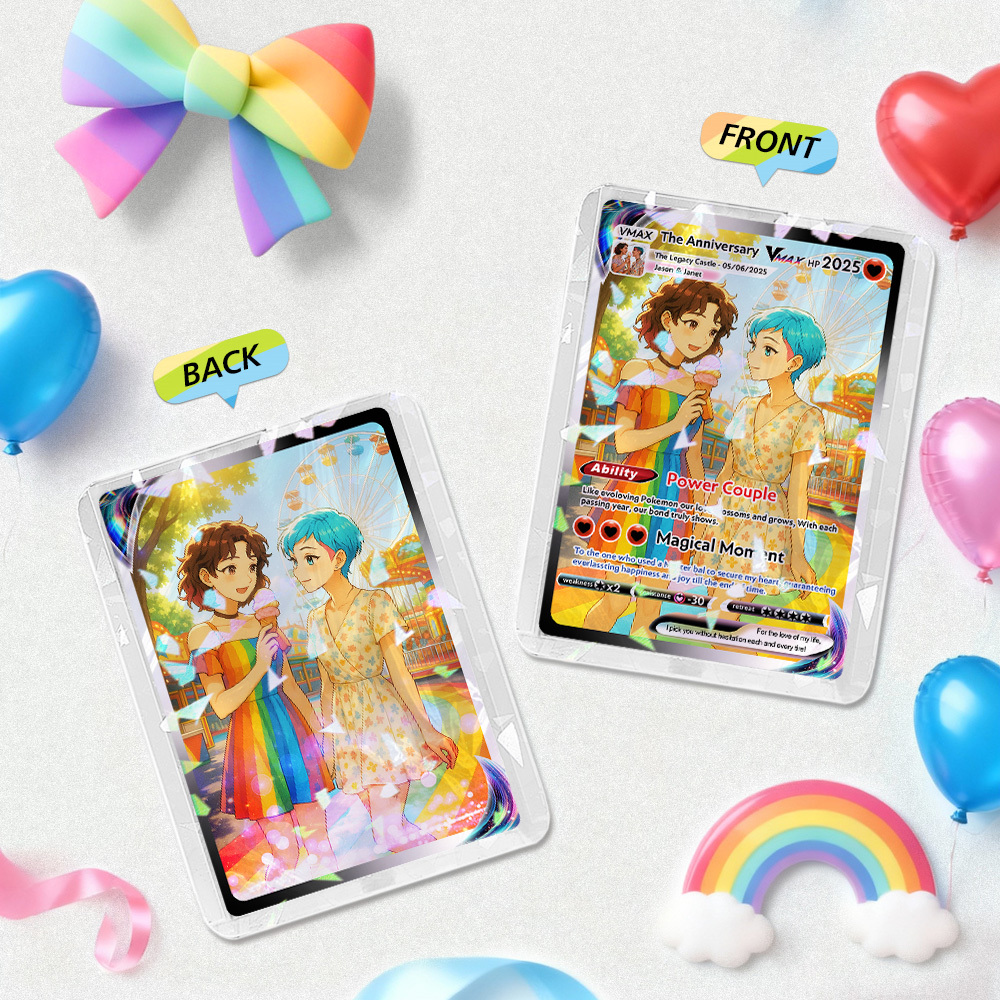 Custom LGBT Photo Card Comics Style Collectible Unique Christmas Gift for Couples & Lovers - namenecklace