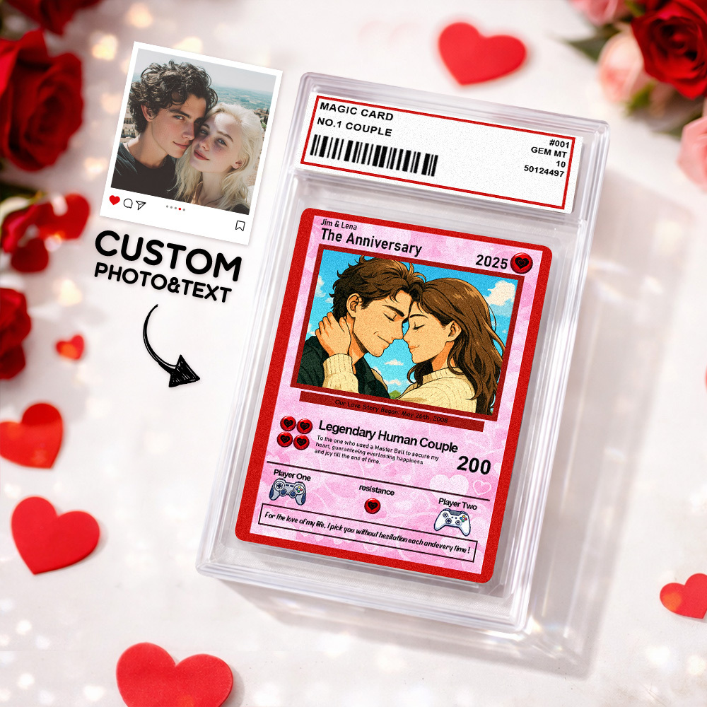 Personalized Valentine’s Day Power Couple Card, Custom Anniversary Card Couple Photo Anime Style, Best Valentine's Day Gift for Lover - namenecklace