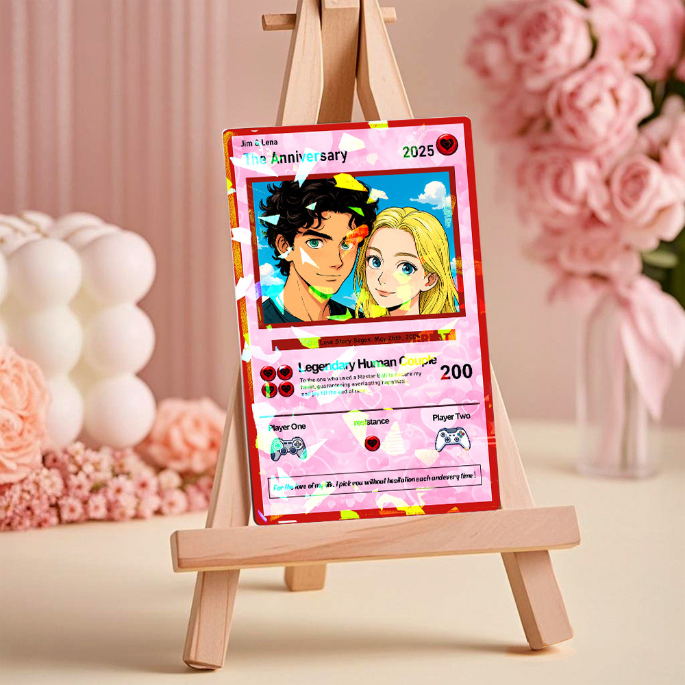 Personalized Valentine’s Day Power Couple Card, Custom Anniversary Card Couple Photo Anime Style, Best Valentine's Day Gift for Lover - namenecklace