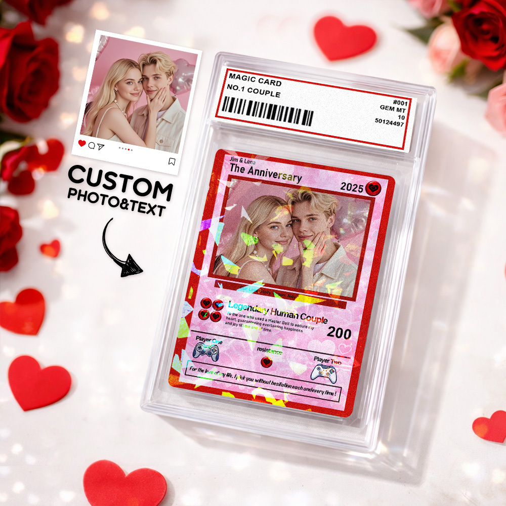 Personalized Valentine’s Day Power Couple Card, Custom Anniversary Card Couple Photo Anime Style, Best Valentine's Day Gift for Lover - namenecklace