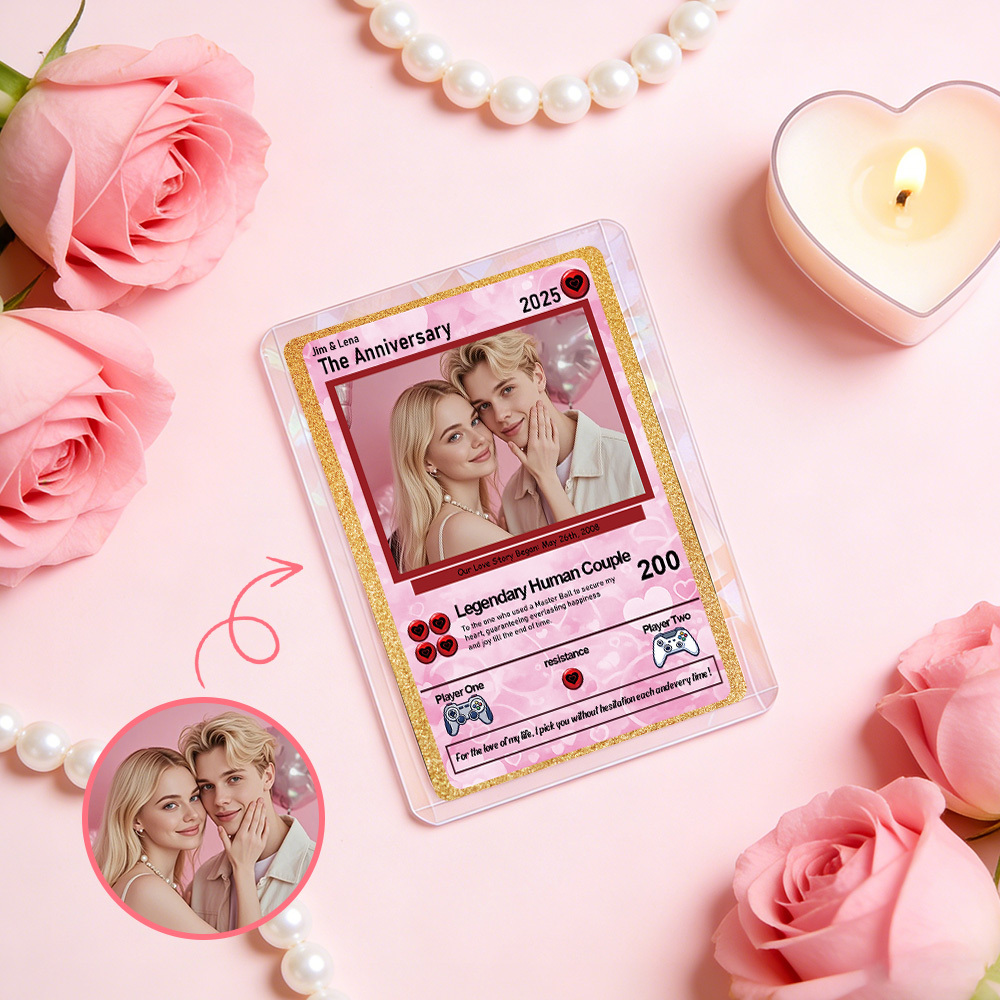 Personalized Valentine’s Day Power Couple Card, Custom Anniversary Card Couple Photo Anime Style, Best Valentine's Day Gift for Lover - namenecklace