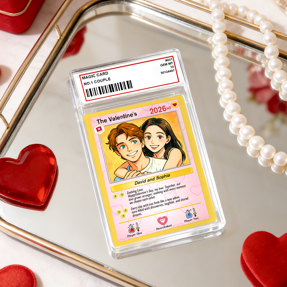Personalized Valentine’s Day Power Couple Card, Custom Anniversary Card Couple Photo Anime Style, Best Valentine's Day Gift for Lover - namenecklace