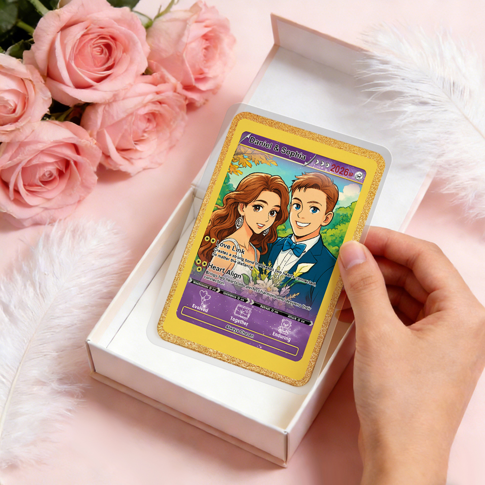 Personalized Valentine’s Day Power Couple Card, Custom Anniversary Card Couple Photo Anime Style, Best Valentine's Day Gift for Lover - namenecklace