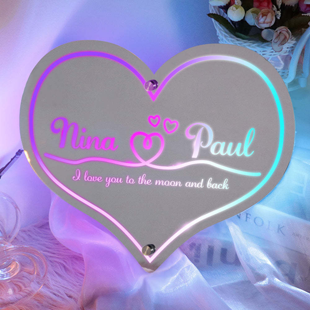 Personalized Mirror Light Heart Marquee Wedding Gifts - NameNecklace