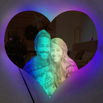 Personalized Heart Shaped Photo Led Mirror Light Couple Gift - NameNecklace