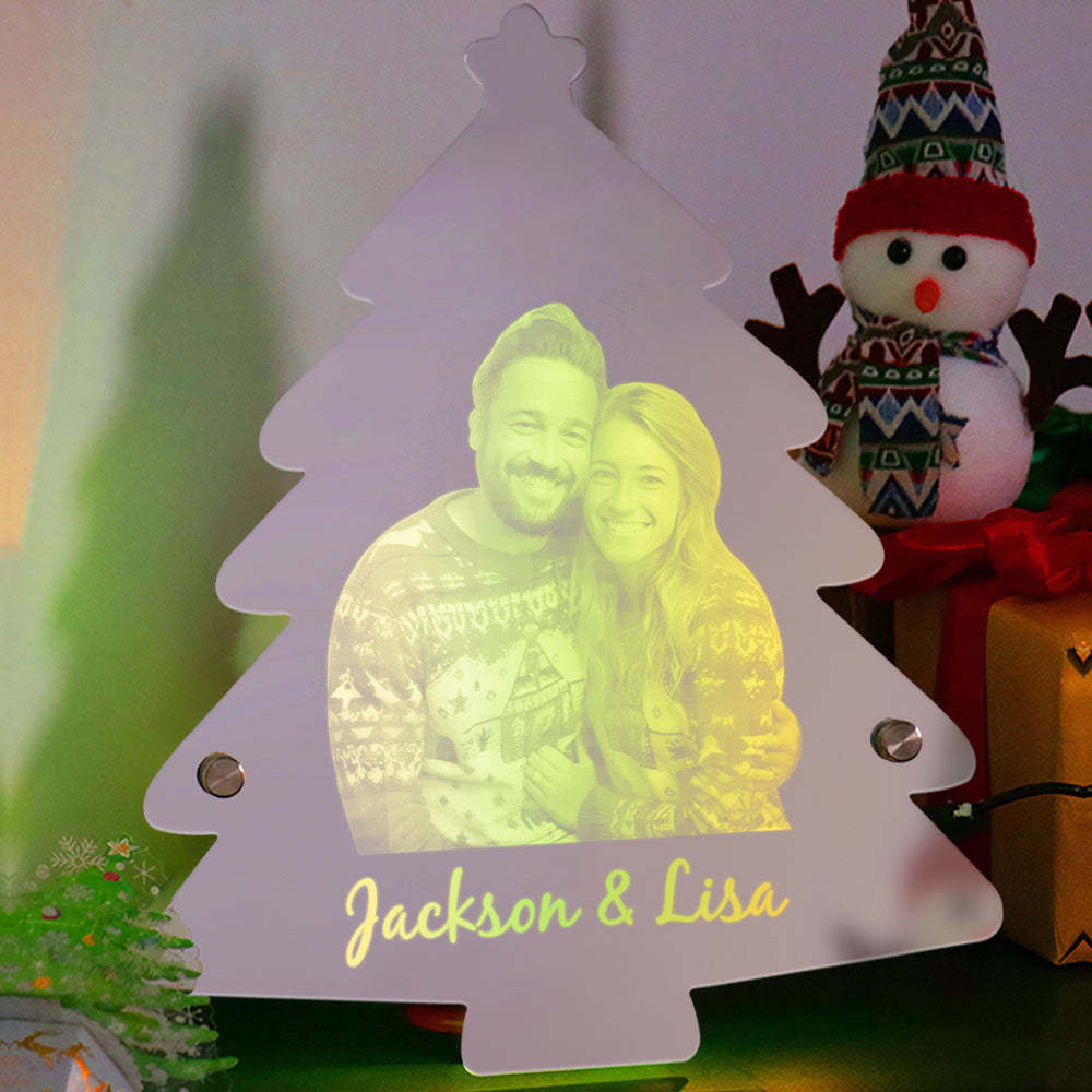 Personalized Photo Name Christmas Tree Mirror Lights Couple Gift - NameNecklace
