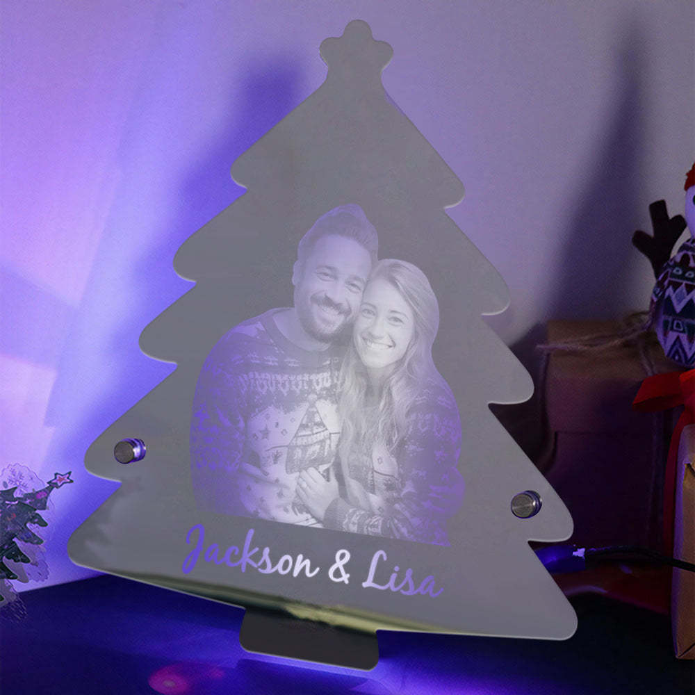 Personalized Photo Name Christmas Tree Mirror Lights Couple Gift - NameNecklace