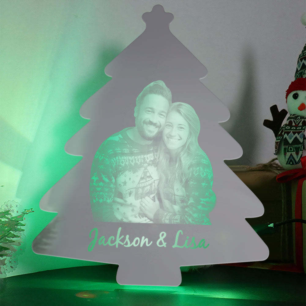 Personalized Photo Name Christmas Tree Mirror Lights Couple Gift - NameNecklace