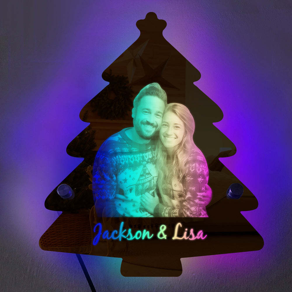 Personalized Photo Name Christmas Tree Mirror Lights Couple Gift - NameNecklace