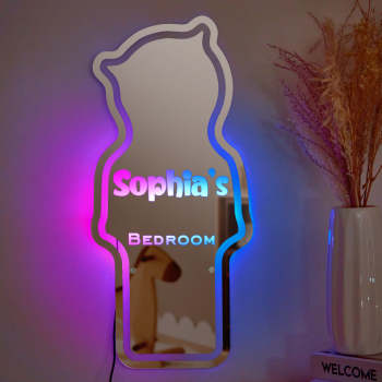 Personalized Name Mirror Light Children's Bedroom Bear Gift - NameNecklace