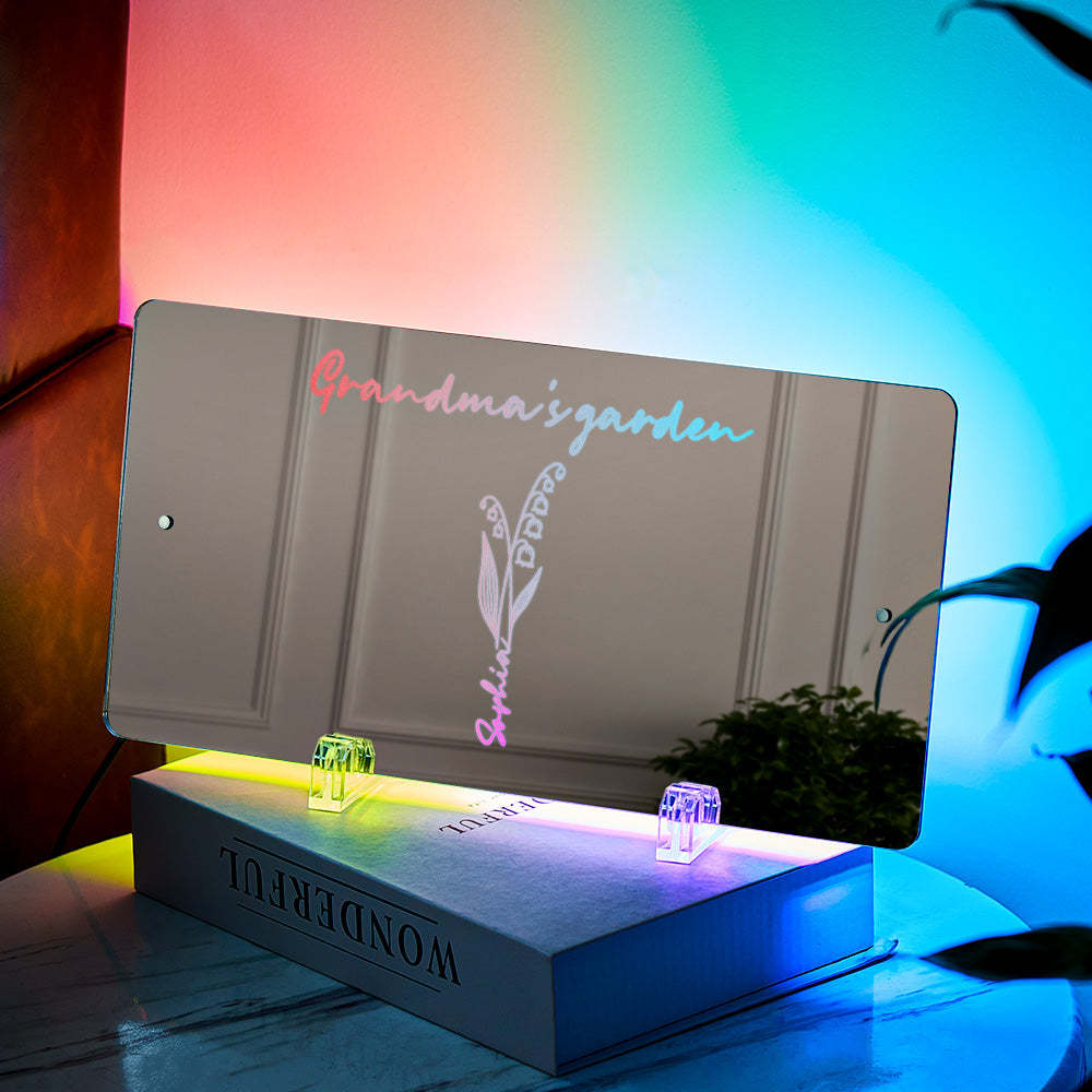 Personalized LED Name Mirror Light Grandma's Garden Sign with Birth Month Flower - NameNecklace