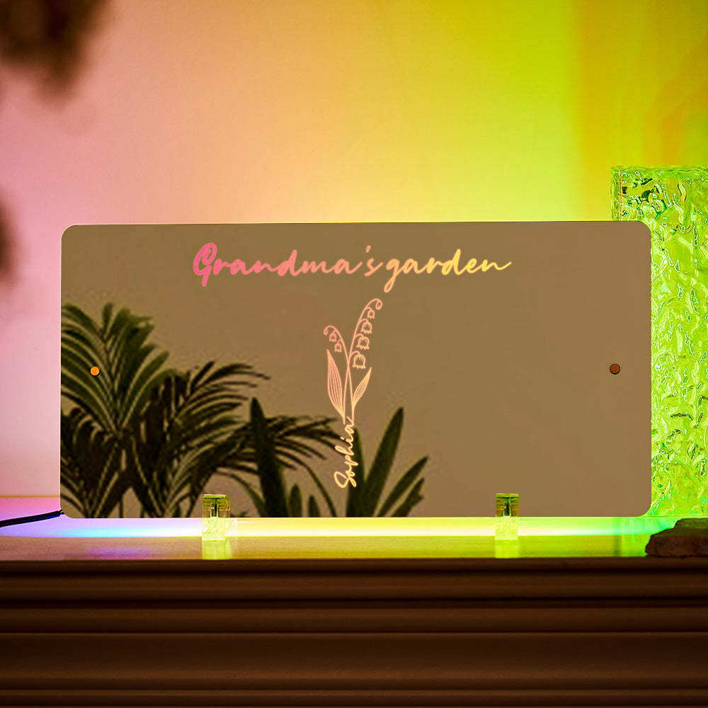 Personalized LED Name Mirror Light Grandma's Garden Sign with Birth Month Flower - NameNecklace