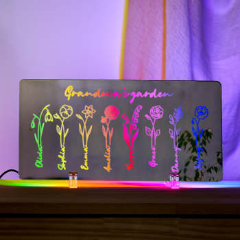 Personalized LED Name Mirror Light Grandma's Garden Sign with Birth Month Flower - NameNecklace