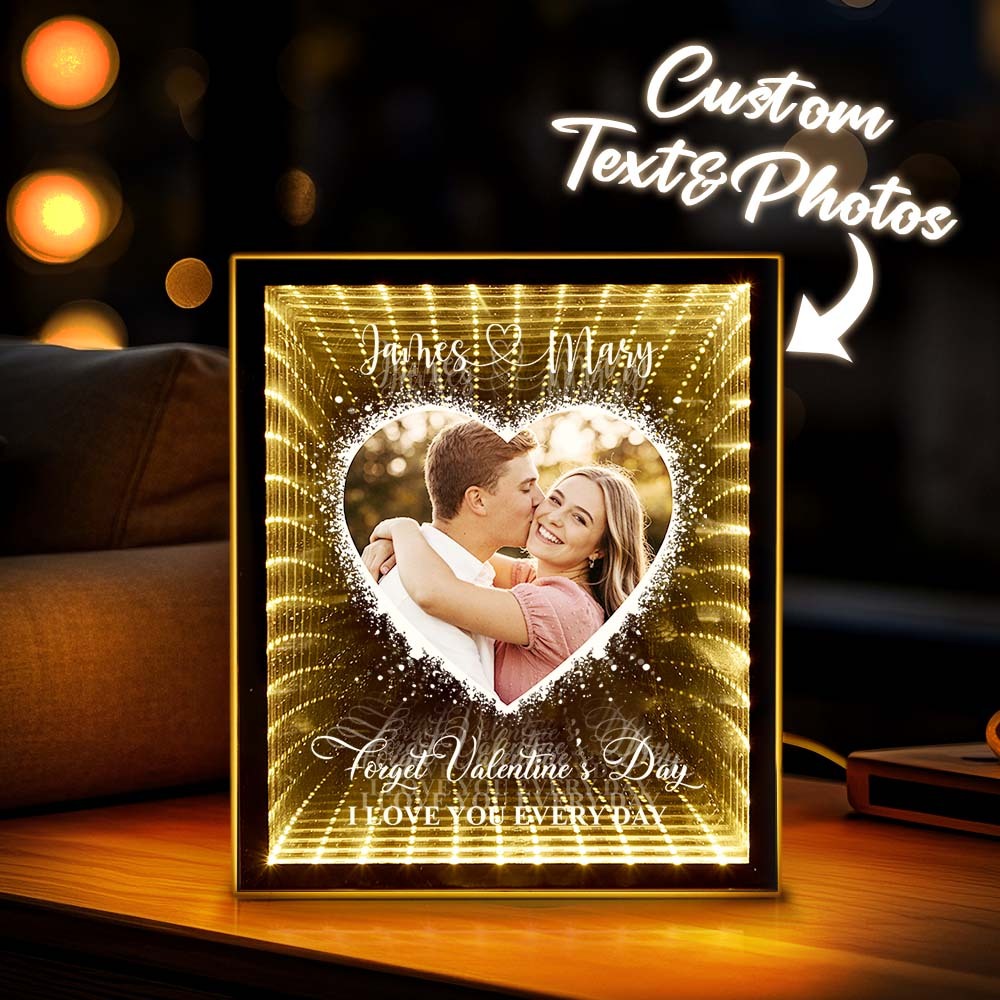 I Love You Every Day Personalized Photo Infinity Mirror Light Box Custom Picture Infinity Mirror Wall Decor Valentine's Day Gifts