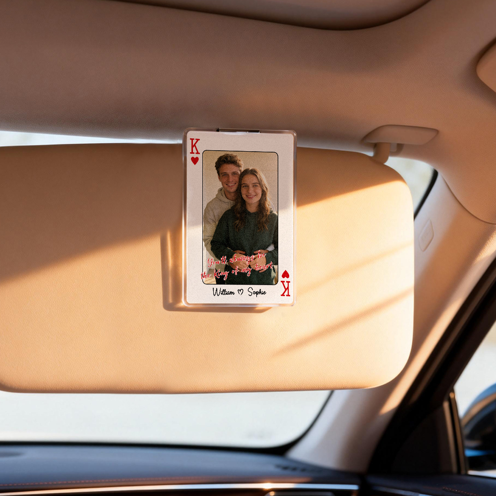 King/Queen Of My Heart Couple Custom Photo - Personalized Acrylic Car Visor - Valentine's Day Gift, Anniversary Gift For Him, For Her - namenecklace