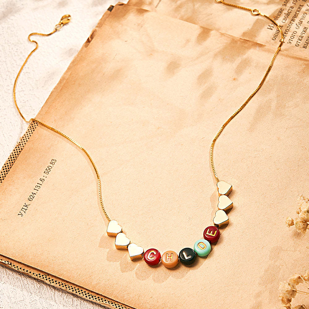 Custom Letter Necklace Color Beads Heart Name Gift for Her - NameNecklace