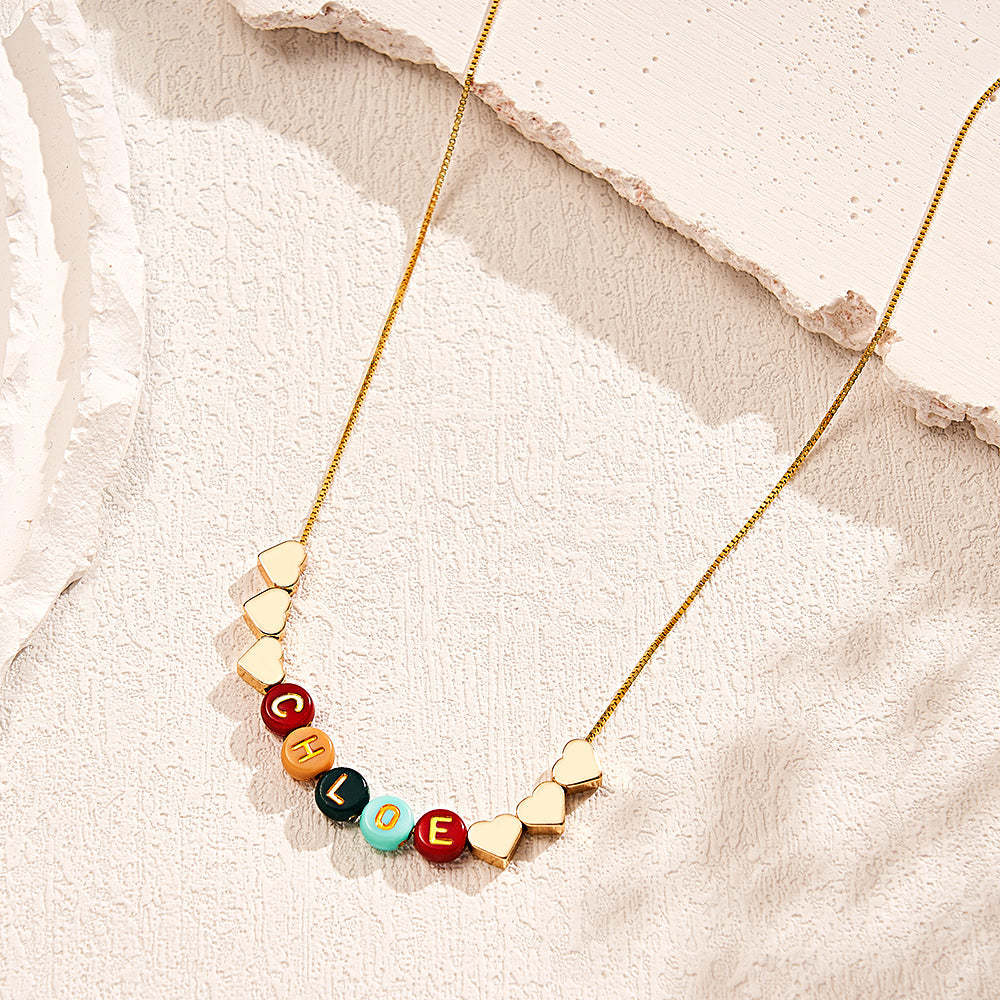 Custom Letter Necklace Color Beads Heart Name Gift for Her - NameNecklace