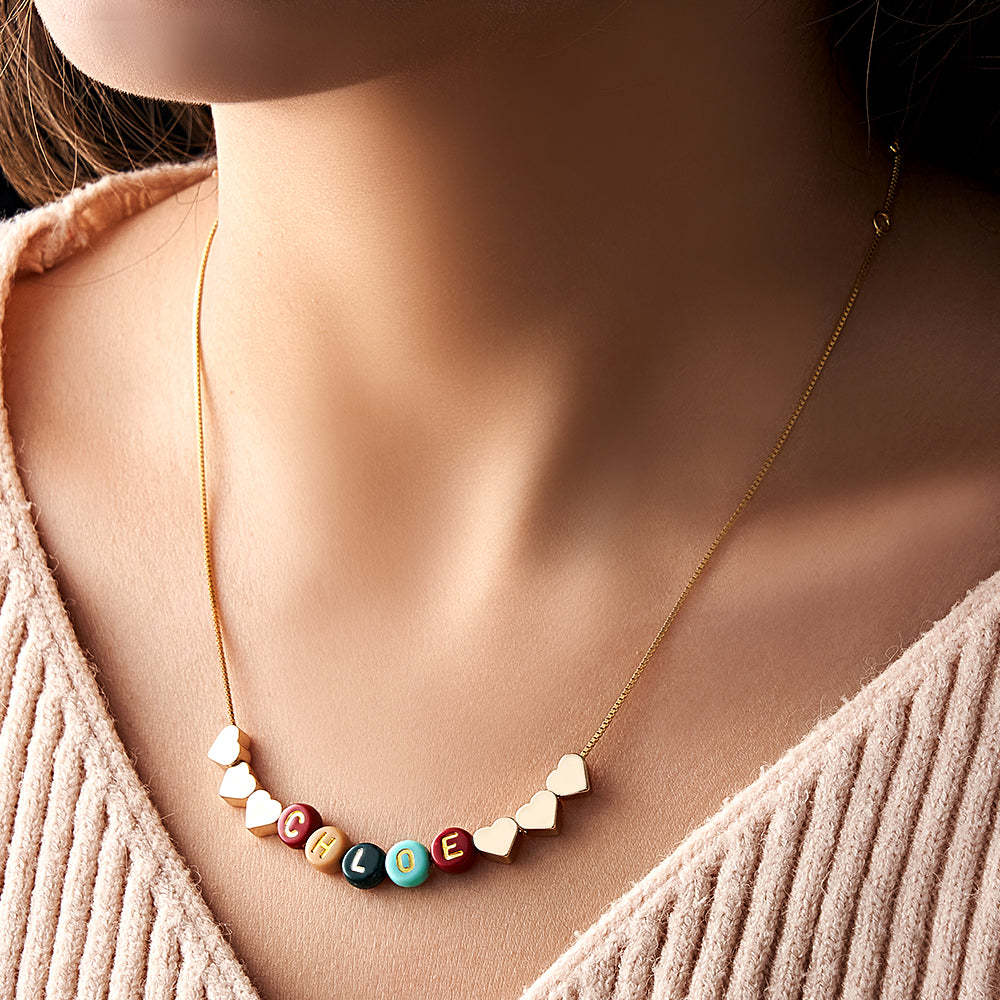 Custom Letter Necklace Color Beads Heart Name Gift for Her - NameNecklace