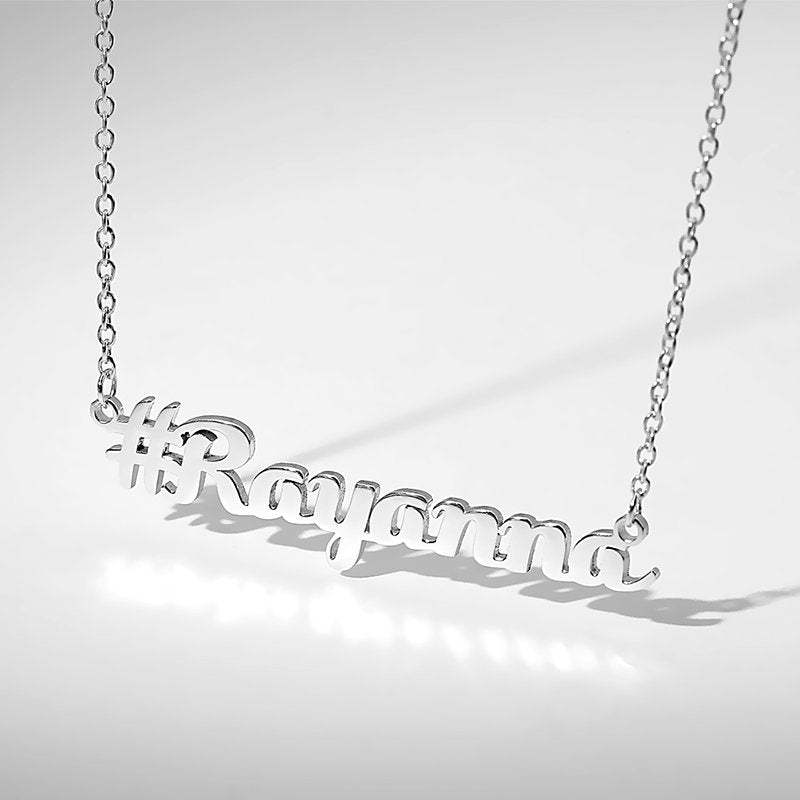 Hashtag Name Necklace Silver