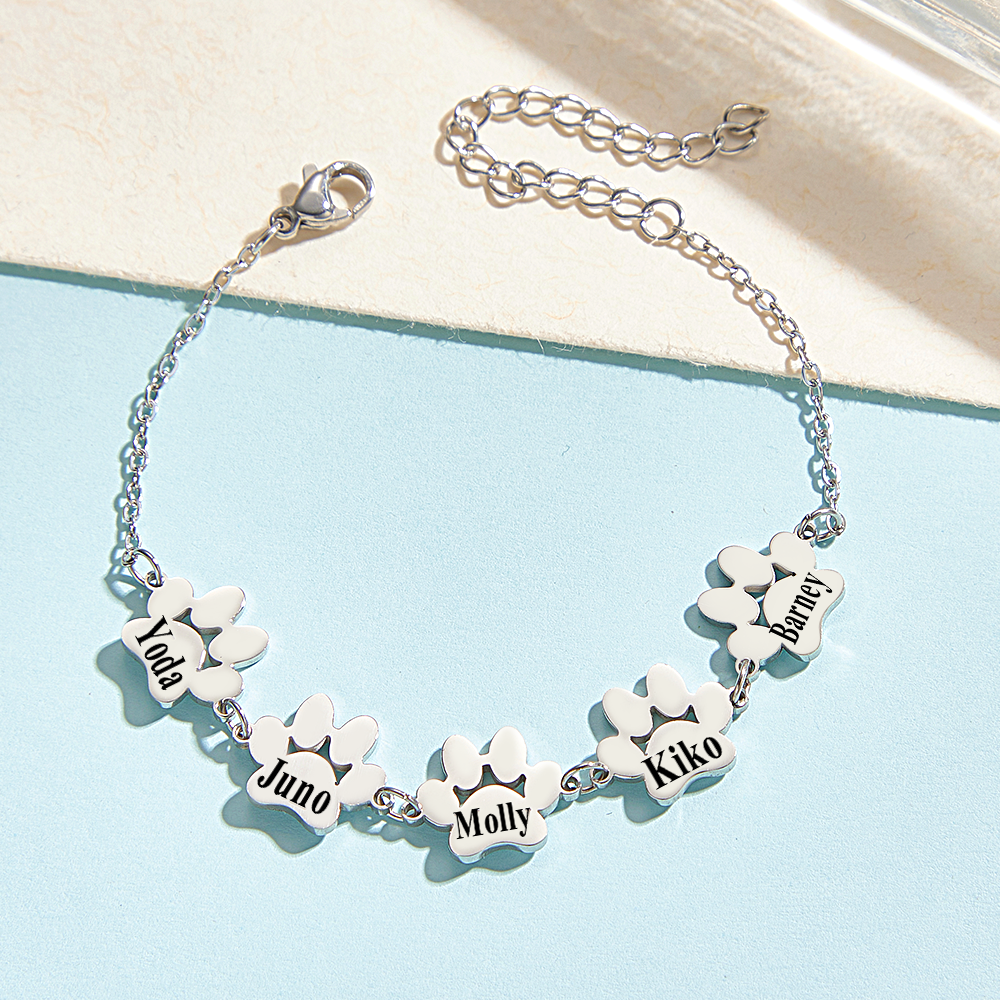 Custom Paw Print Bracelet & Personalized Necklace Pet Name Jewelryfor Pet Lovers