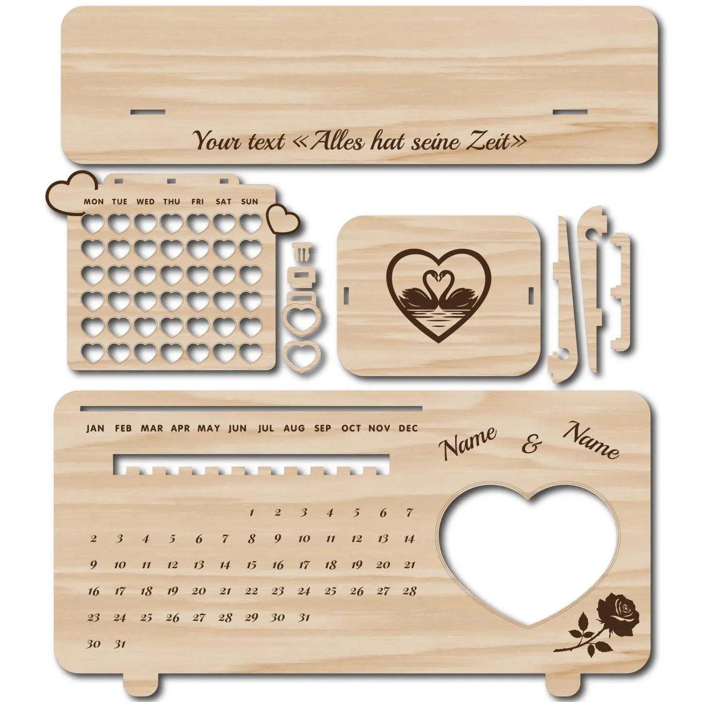 Personalized Photo Perpetual Calendar Custom Infinity Wooden Calendar Engraved Timeless Wooden Perpetual Calendar for Couples Romantic Valentine's Day Gift