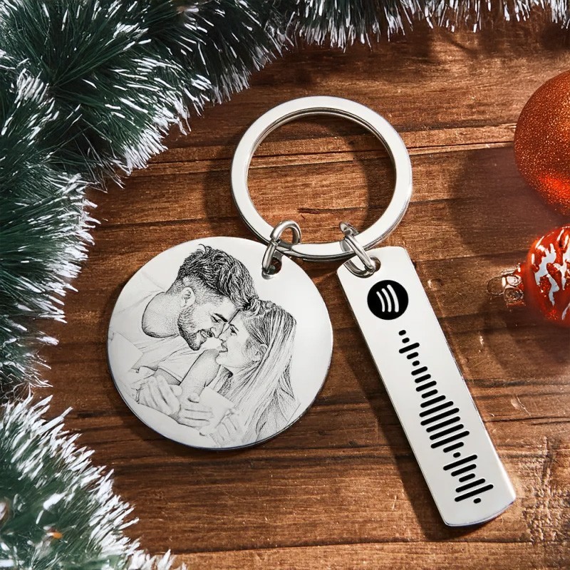 Custom Photo Calendar Spotify Keychain Personalized Stainless Steel Keychain Gift for Lover