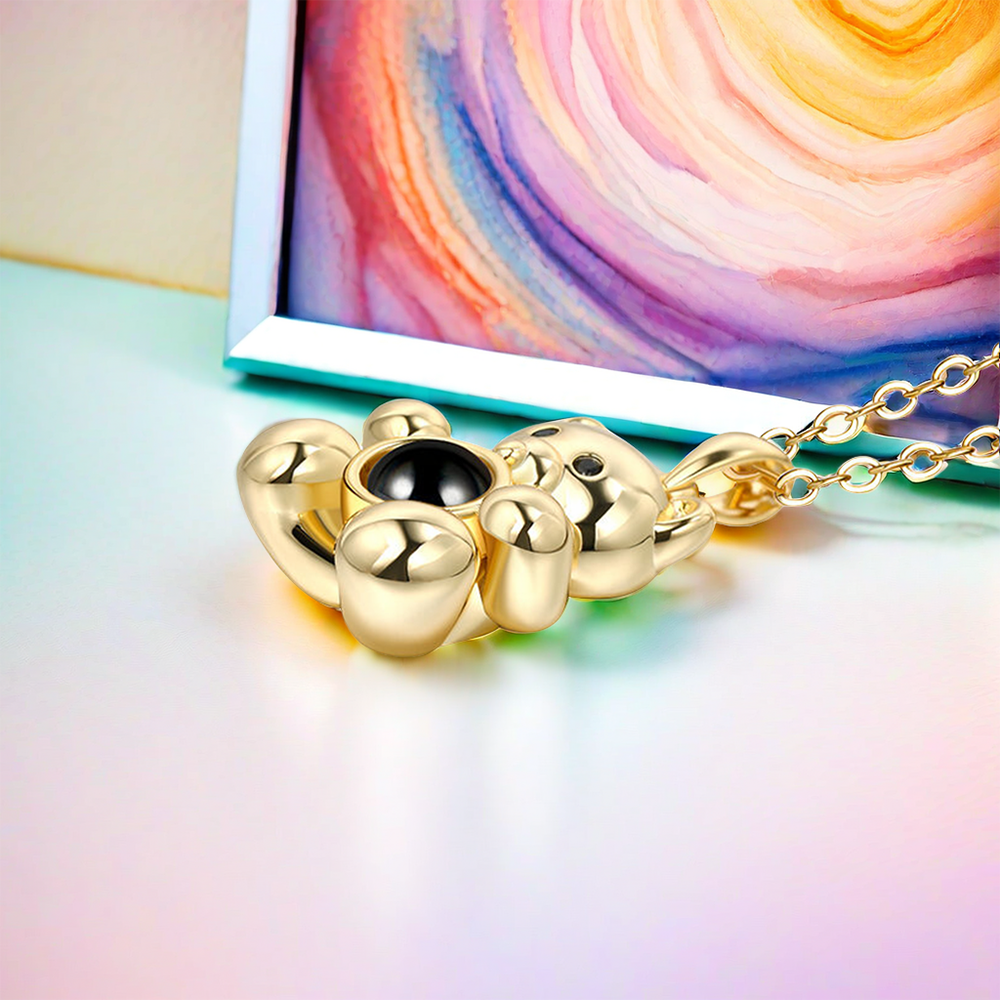 "Fall in Love" Teddy Bear Personalized Photo Projection Sterling Silver Necklace
