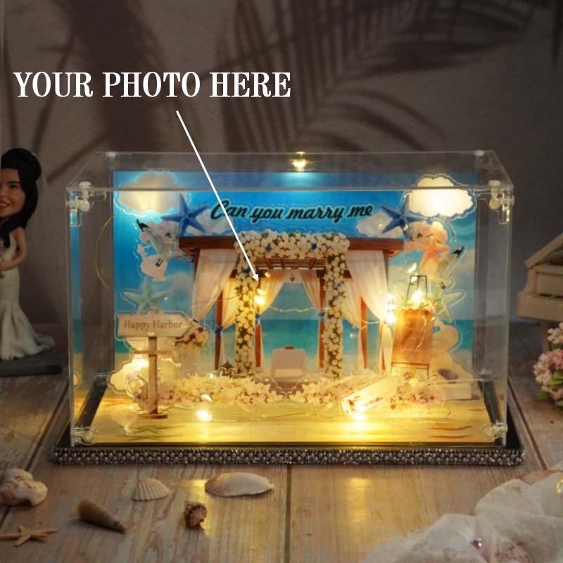 Custom Seaside Wedding Theme Acrylic Stand DIY Miniature Landscape Personalized Beach Wedding Photo Frame