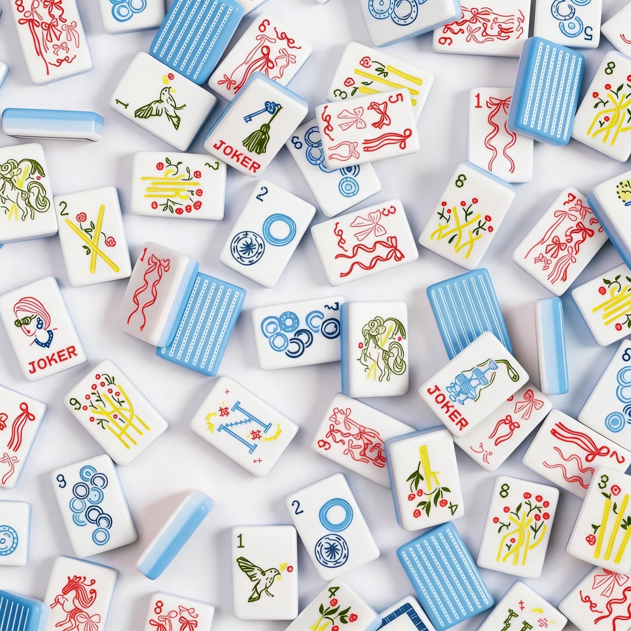 Luxury Three-Layer Acrylic American Mahjong Tile Set — 160 Hand-Painted Tiles with Wedgwood Blue Ombré