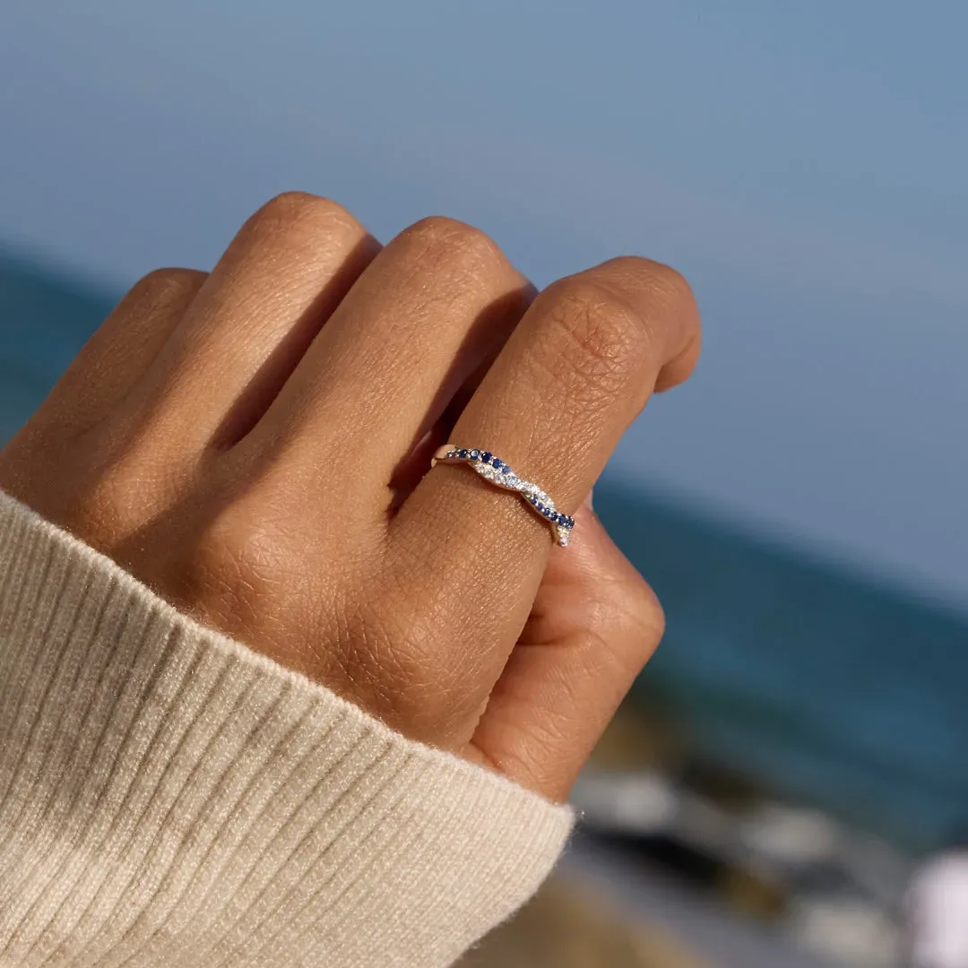 Personalized Double Birthstone Wave Ring Custom Two Birthstone Wave Ring Anniversary Gift Valentine's Day Gift