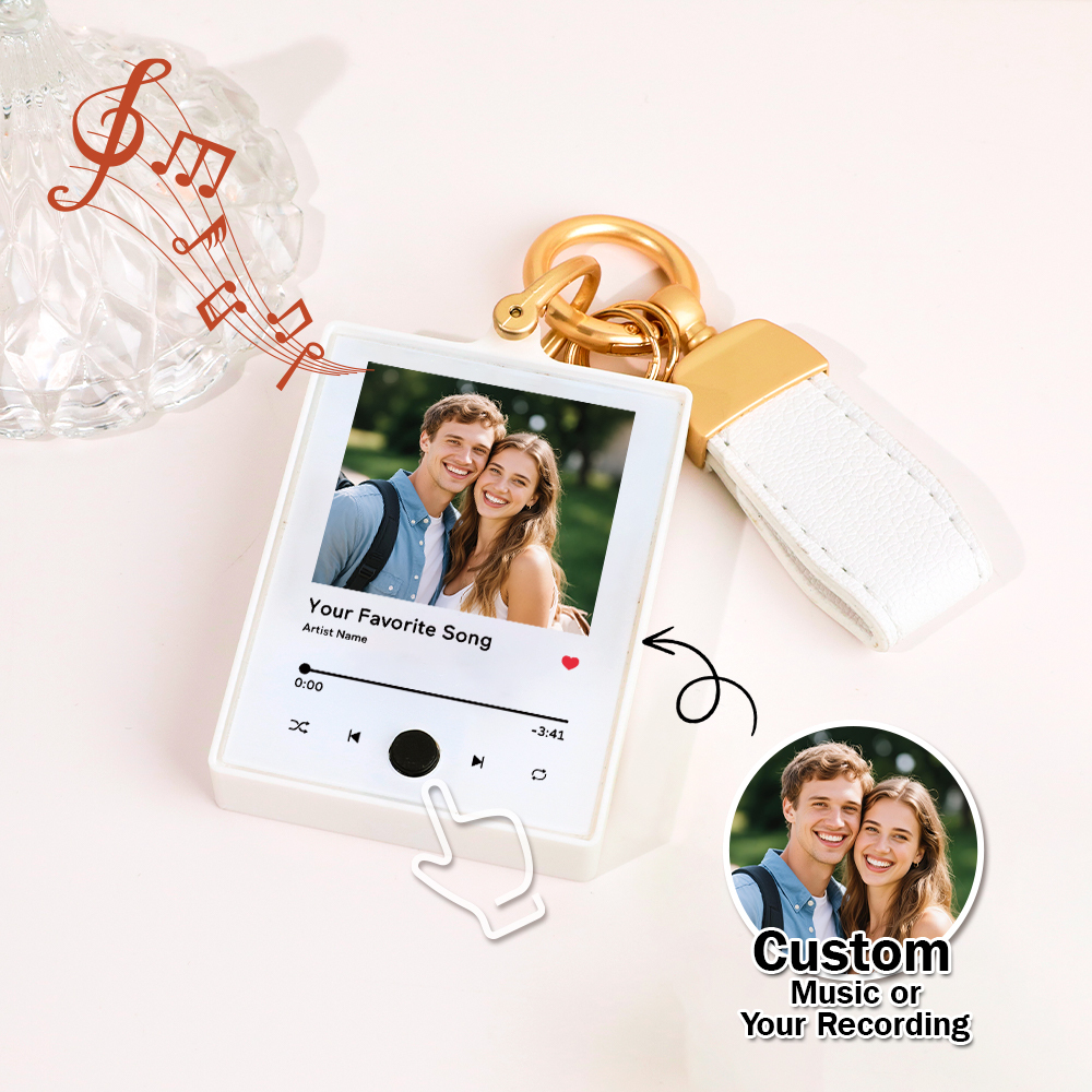 Custom Keychain With Photo and Text – Meaningful Gift with Your Personalized Music or Recording For Dad, Mom, Family, Friends - namenecklace