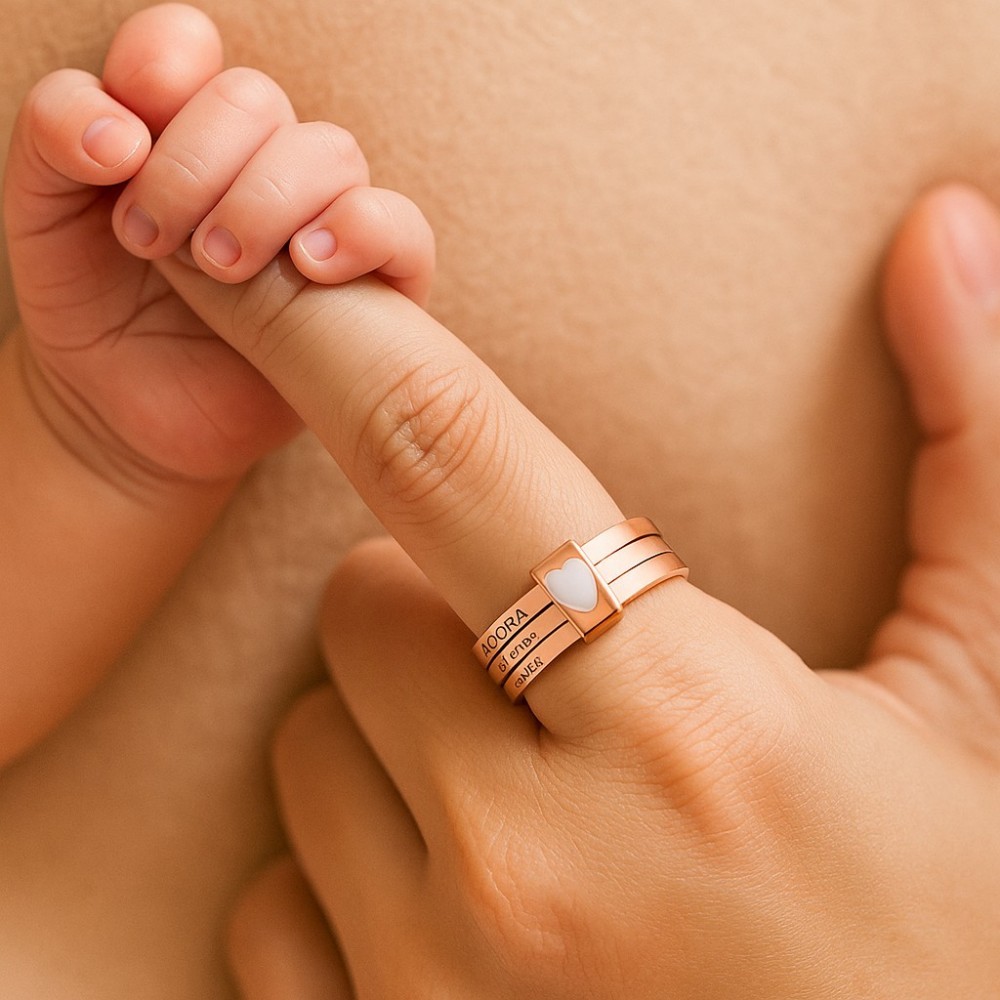 Personalized Sterling Silver Heart Name Stacking Ring Custom Engraved 2-7 Names Jewelry, Perfect Christmas, Valentine��s & Birthday Gift for Mom Grandma