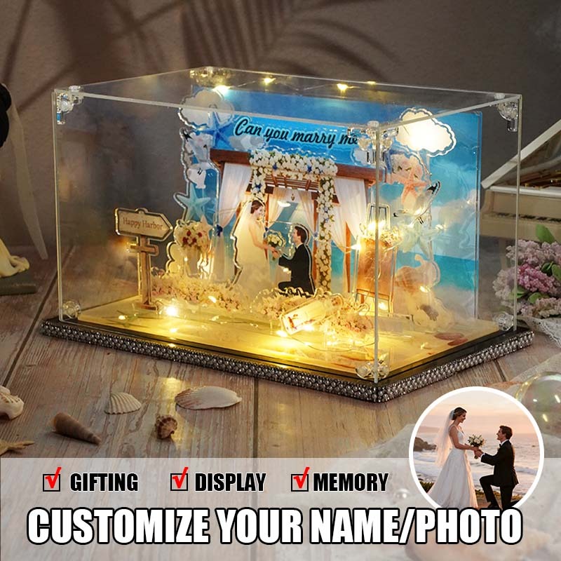 Custom Seaside Wedding Theme Acrylic Stand DIY Miniature Landscape Personalized Beach Wedding Photo Frame