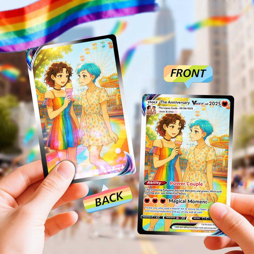 Custom LGBT Photo Card Comics Style Collectible Unique Christmas Gift for Couples & Lovers - namenecklace