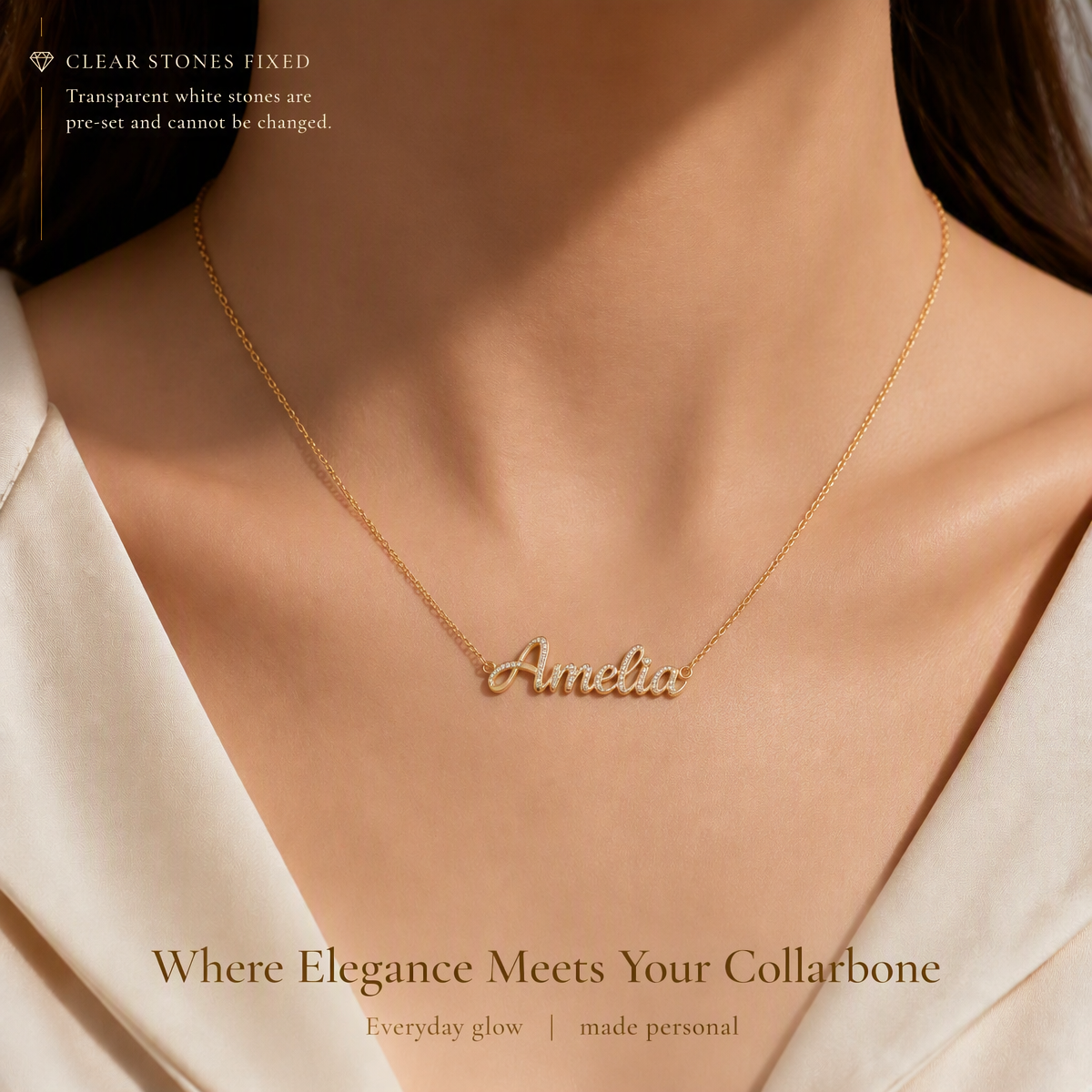 Custom Name Necklace 925 Sterling Silver Cursive Nameplate Pendant Sparkling Crystal Accent Personalized Script Jewelry Gift for Women Girls - namenecklace