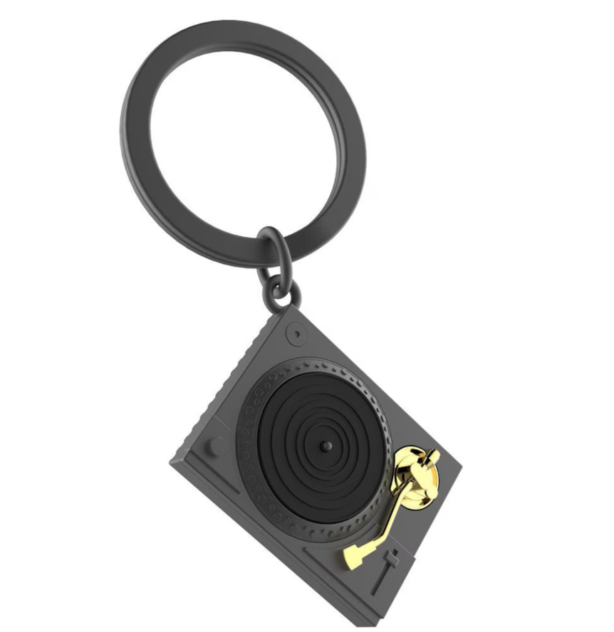 Vintage Belgian Turntable Keychain – Retro Belgium-Inspired Vinyl Player Mini Charm Christmas Gifts