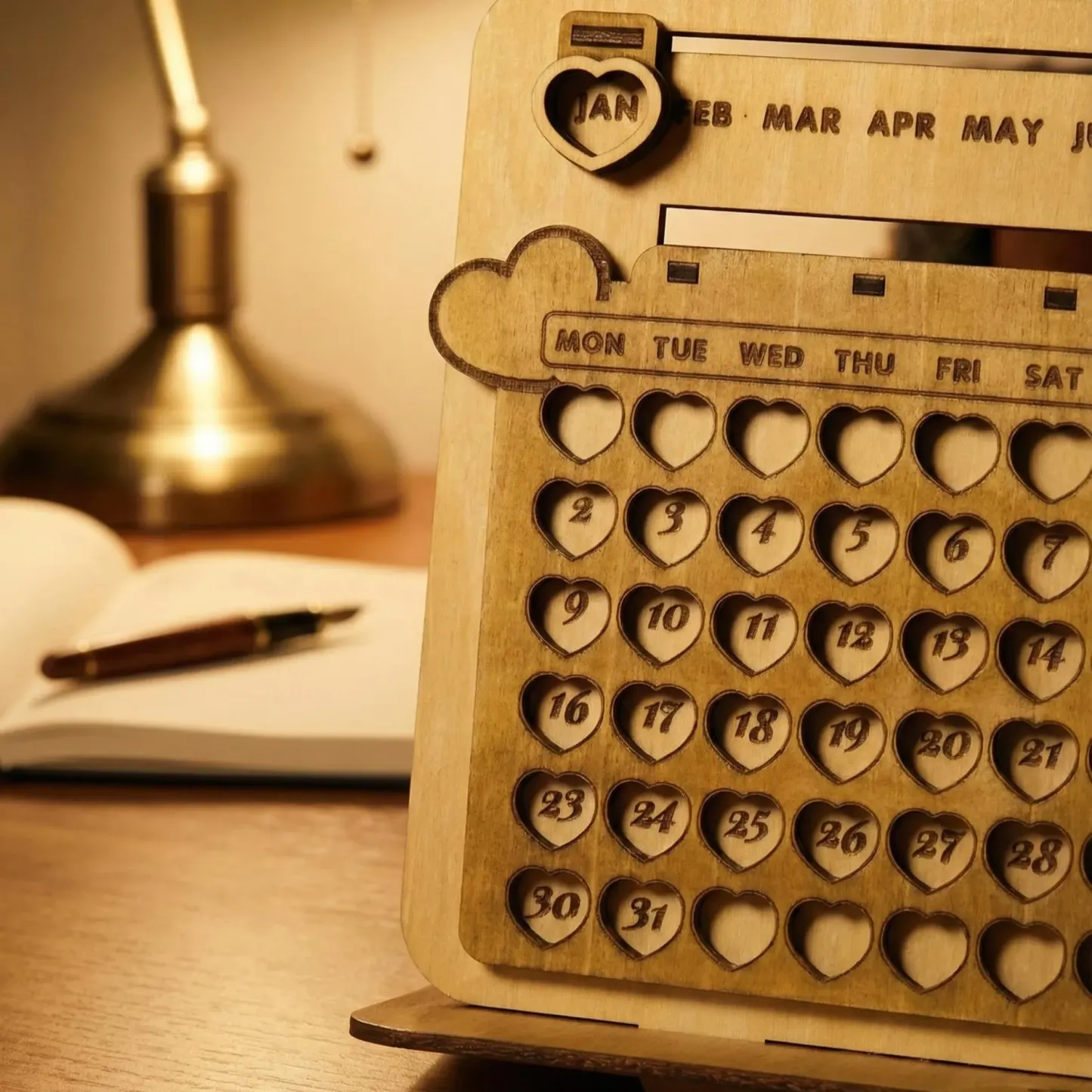 Personalized Photo Perpetual Calendar Custom Infinity Wooden Calendar Engraved Timeless Wooden Perpetual Calendar for Couples Romantic Valentine's Day Gift