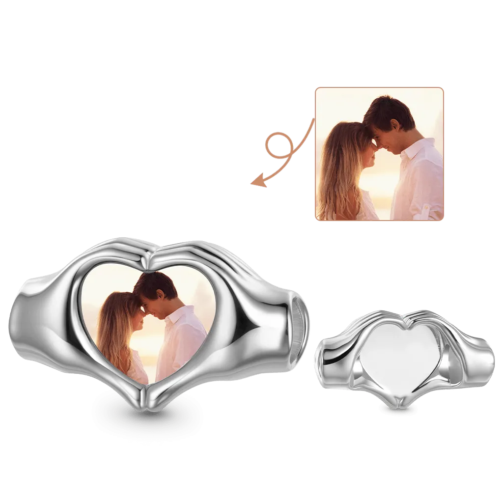 Custom Photo Hand Holding Heart Charm – Keepsake Bracelet Pendant