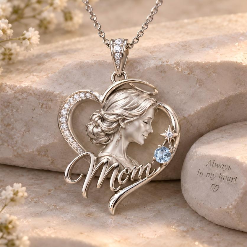 Personalized Heart-Shaped Name Necklace Custom 3D Photo Necklace in Sculptural 925 Sterling Silver with Blue Gemstone Sentimental Jewelry Gift for Her - namenecklace