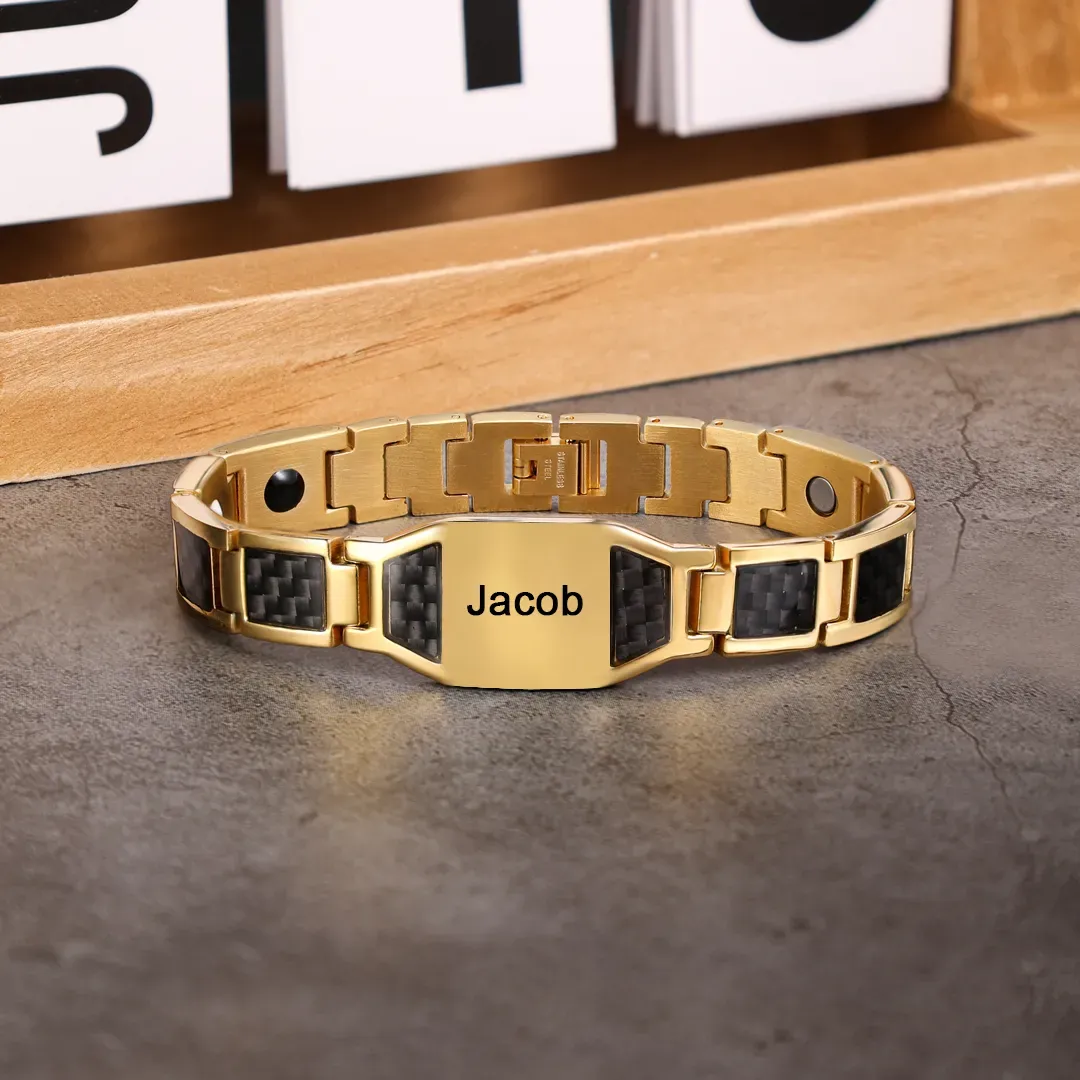 Personalized Carbon Fiber Energy Bracelet Custom Engraved Men's Carbon Fiber Bracelet Personalized Name Men's Bracelet